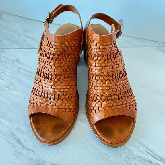 Rag & Bone Wyatt Mid Block Heel Woven Leather Size 6.5 (36.5) Brown - Picture 5 of 11
